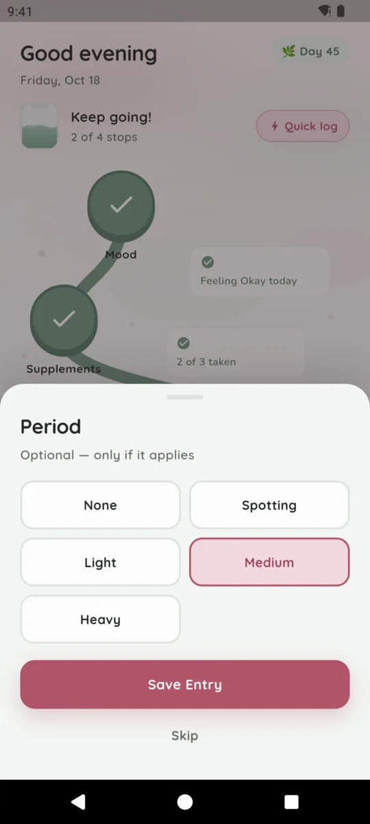 Period tracking screen
